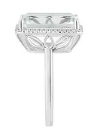 Diamond and White Topaz Emerald Cut Ring in 14K White Gold
