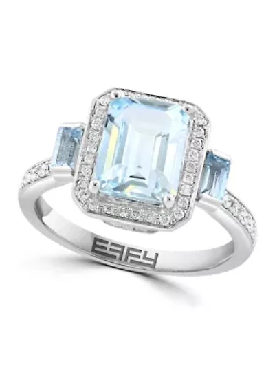2.35 ct. t.w. Aquamarine, 1/3 ct. t.w. Sky Blue Topaz, 1/5 ct. t.w. Diamond Ring in 14K White Gold