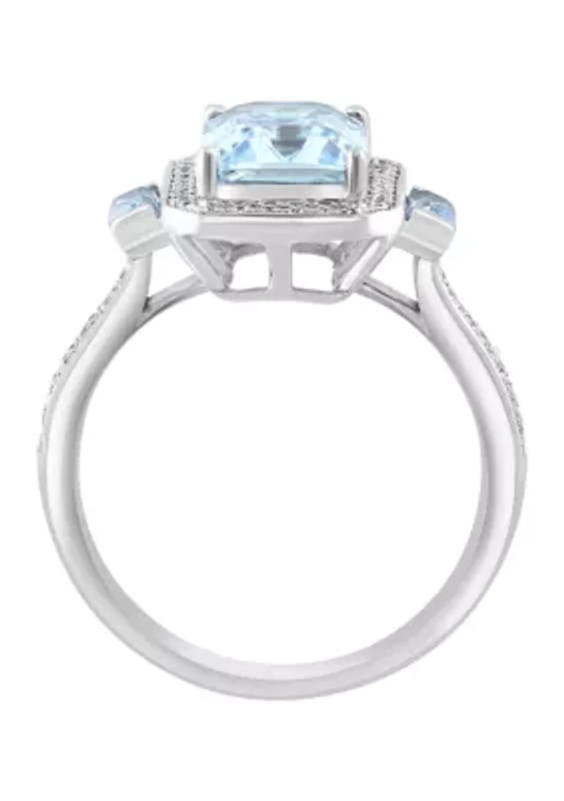 2.35 ct. t.w. Aquamarine, 1/3 ct. t.w. Sky Blue Topaz, 1/5 ct. t.w. Diamond Ring in 14K White Gold