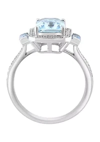 2.35 ct. t.w. Aquamarine, 1/3 ct. t.w. Sky Blue Topaz, 1/5 ct. t.w. Diamond Ring in 14K White Gold