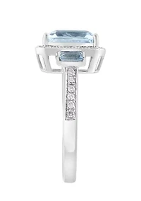 2.35 ct. t.w. Aquamarine, 1/3 ct. t.w. Sky Blue Topaz, 1/5 ct. t.w. Diamond Ring in 14K White Gold