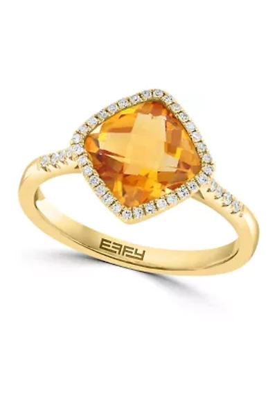 14K Yellow Gold Diamond and Citrine Ring 