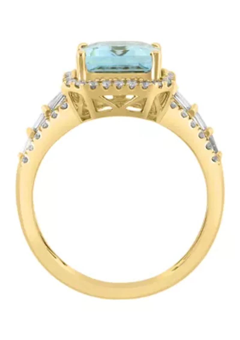 Diamond and Aquamarine Ring in 14K Yellow Gold