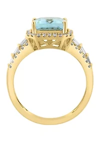 Diamond and Aquamarine Ring in 14K Yellow Gold