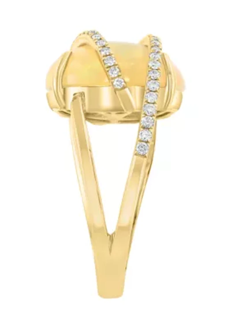1/4 ct. t.w. Diamond, 3.5 ct. t.w. Ethiopian Opal Ring in 14K Yellow Gold