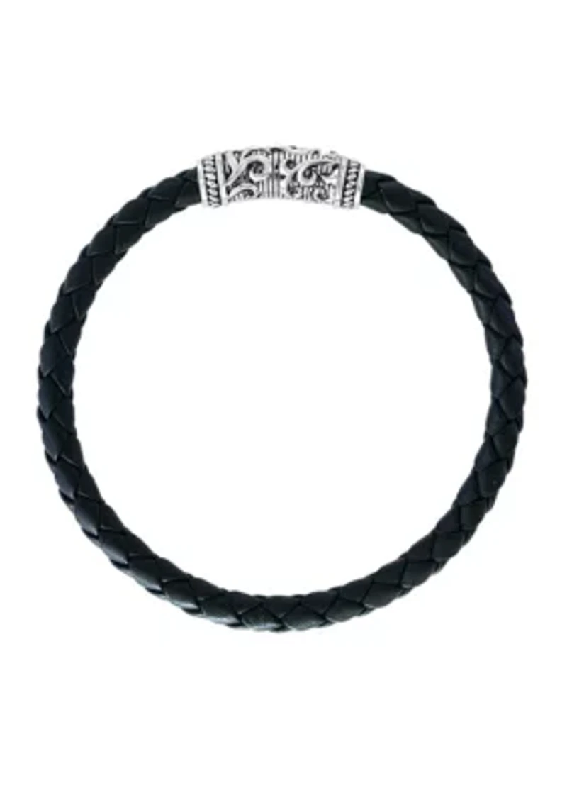 Sterling Silver Leather Bracelet
