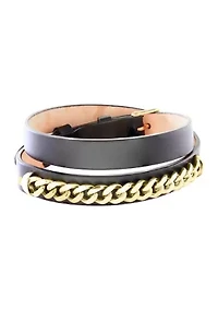 Gold Over Sterling Silver Leather Bracelet