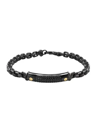 Men's Black Spinel Bracelet in Sterling Silver and 14K Yellow Gold