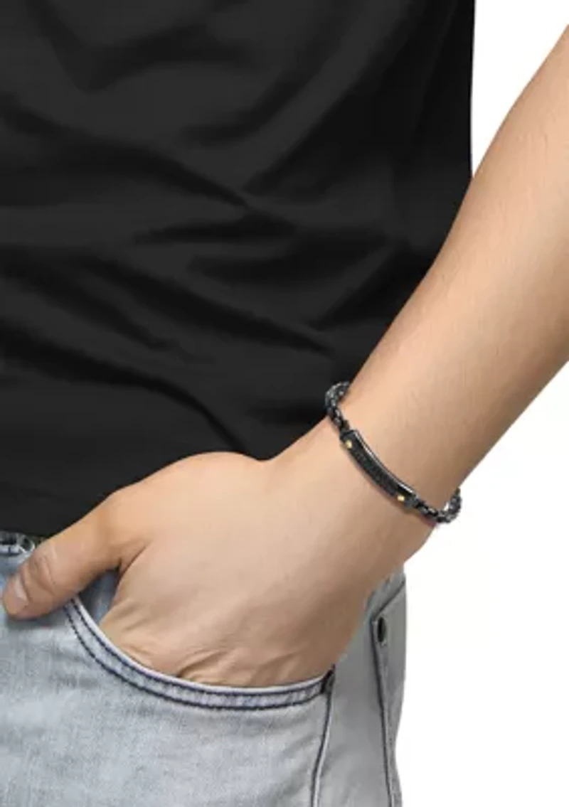 Men's Black Spinel Bracelet in Sterling Silver and 14K Yellow Gold