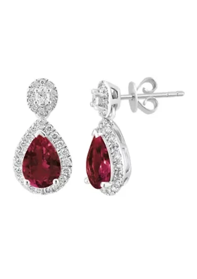 Diamond and Rhodolite Pear Earrings in 14K White Gold