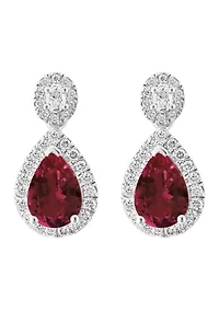 Diamond and Rhodolite Pear Earrings in 14K White Gold