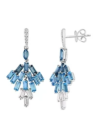Diamond, Green Amethyst and Blue Topaz Dangle Earrings in 14K White Gold