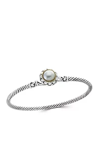 Fresh Water Pearl Bangle Bracelet in Sterling Silver and 18k Yellow Gold