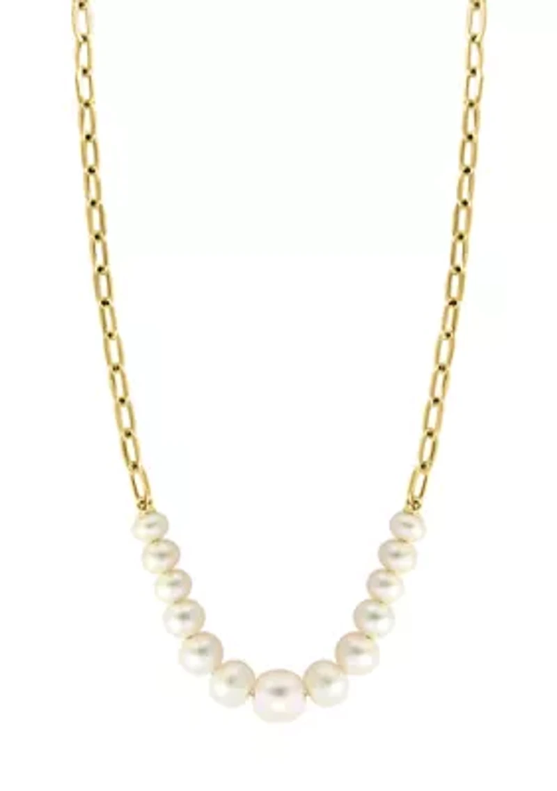 Freshwater Pearl Chain Necklace in 14K Yellow Gold