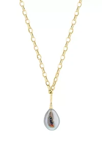 Diamond and Freshwater Pearl Drop Necklace in 14K Yellow Gold