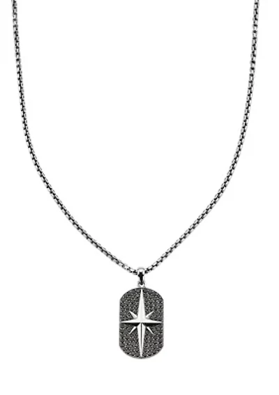 Men's Black Spinel Tag Pendant Necklace in Sterling Silver