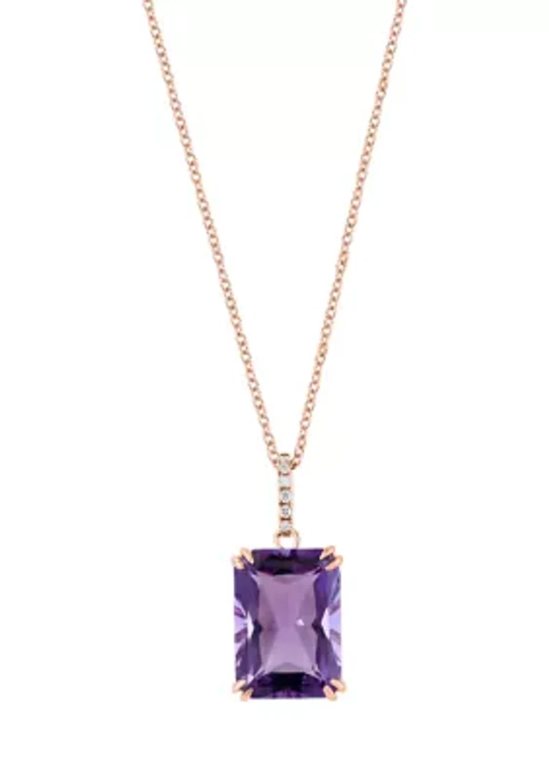 1/10 ct. t.w. Diamond, 7.2 ct. t.w. Amethyst Pendant Necklace in 14K Rose Gold