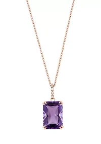 1/10 ct. t.w. Diamond, 7.2 ct. t.w. Amethyst Pendant Necklace in 14K Rose Gold