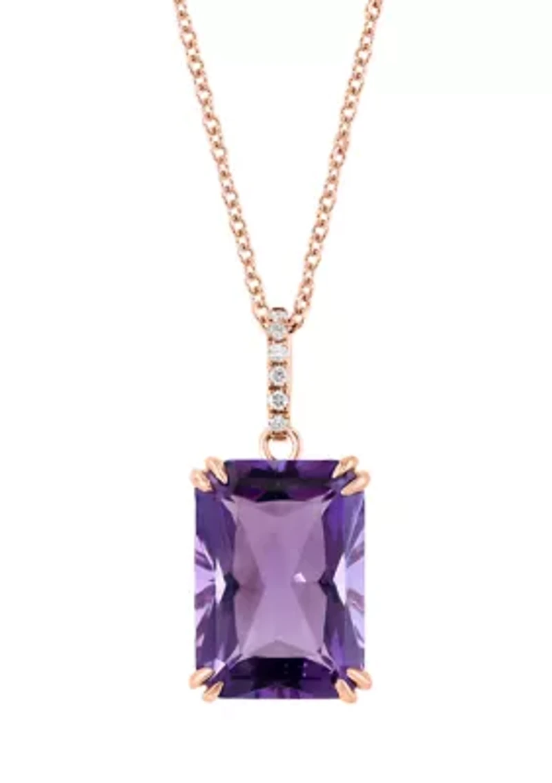 1/10 ct. t.w. Diamond, 7.2 ct. t.w. Amethyst Pendant Necklace in 14K Rose Gold