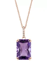 1/10 ct. t.w. Diamond, 7.2 ct. t.w. Amethyst Pendant Necklace in 14K Rose Gold