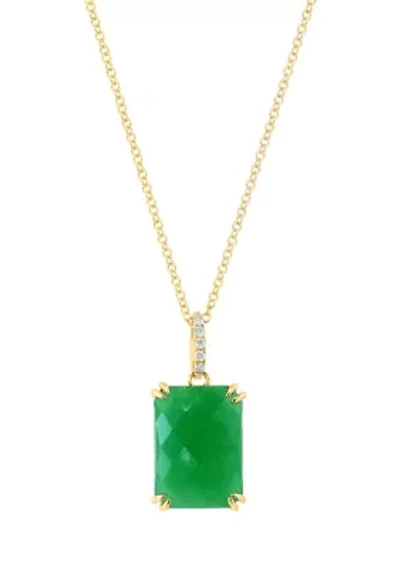 1/10 ct. t.w. Diamond, 6.4 ct. t.w. Jade Pendant Necklace in 14K Yellow Gold