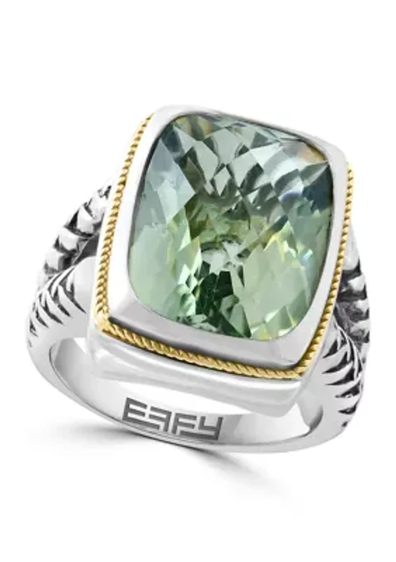 Green Amethyst Ring Sterling Silver and 18K Yellow Gold