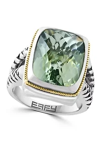 Green Amethyst Ring Sterling Silver and 18K Yellow Gold