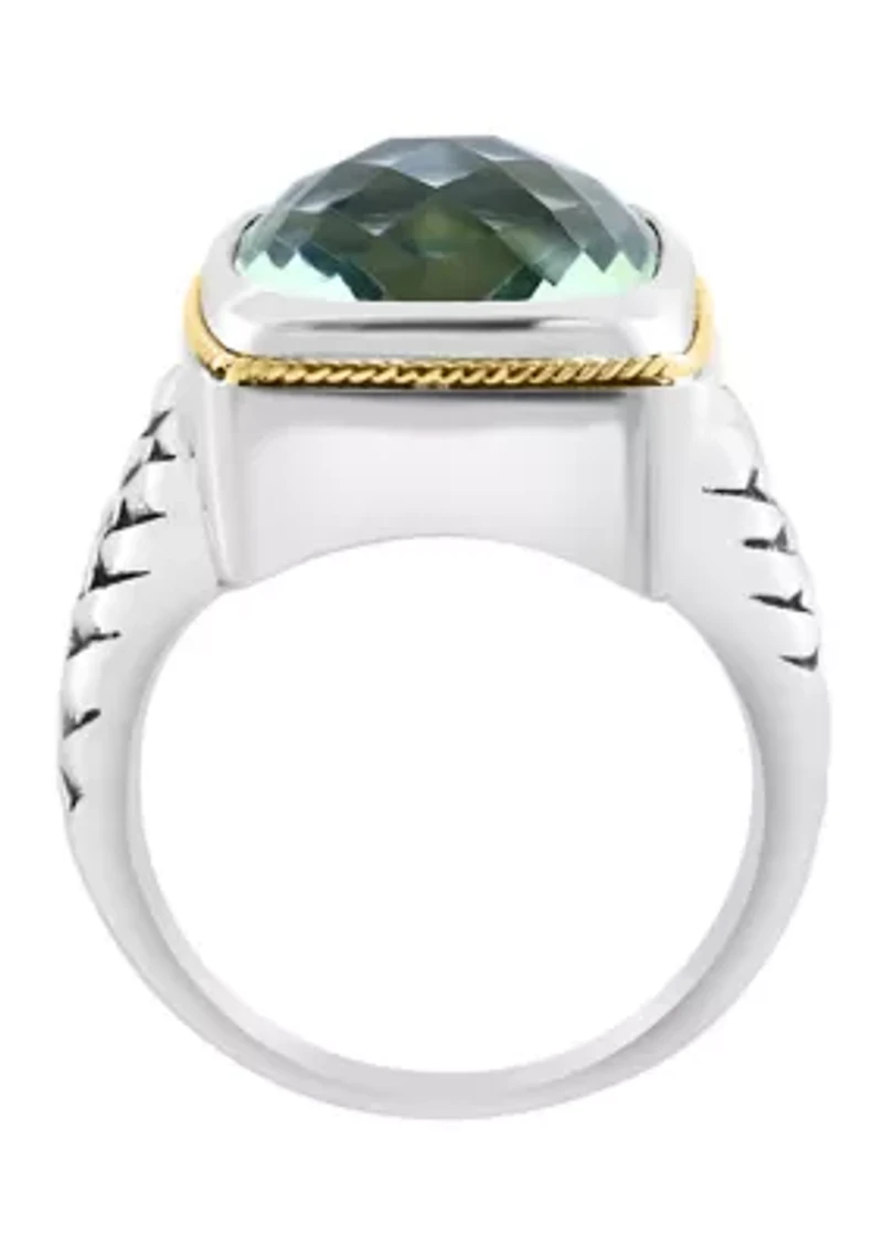 Green Amethyst Ring Sterling Silver and 18K Yellow Gold