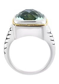 Green Amethyst Ring Sterling Silver and 18K Yellow Gold