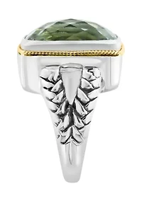 Green Amethyst Ring Sterling Silver and 18K Yellow Gold