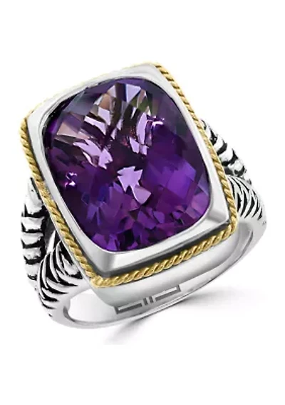 Amethyst Ring Sterling Silver and 18K Yellow Gold