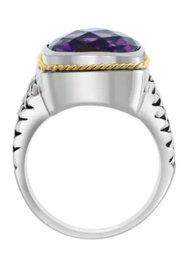 Amethyst Ring Sterling Silver and 18K Yellow Gold