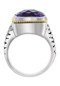 Amethyst Ring Sterling Silver and 18K Yellow Gold