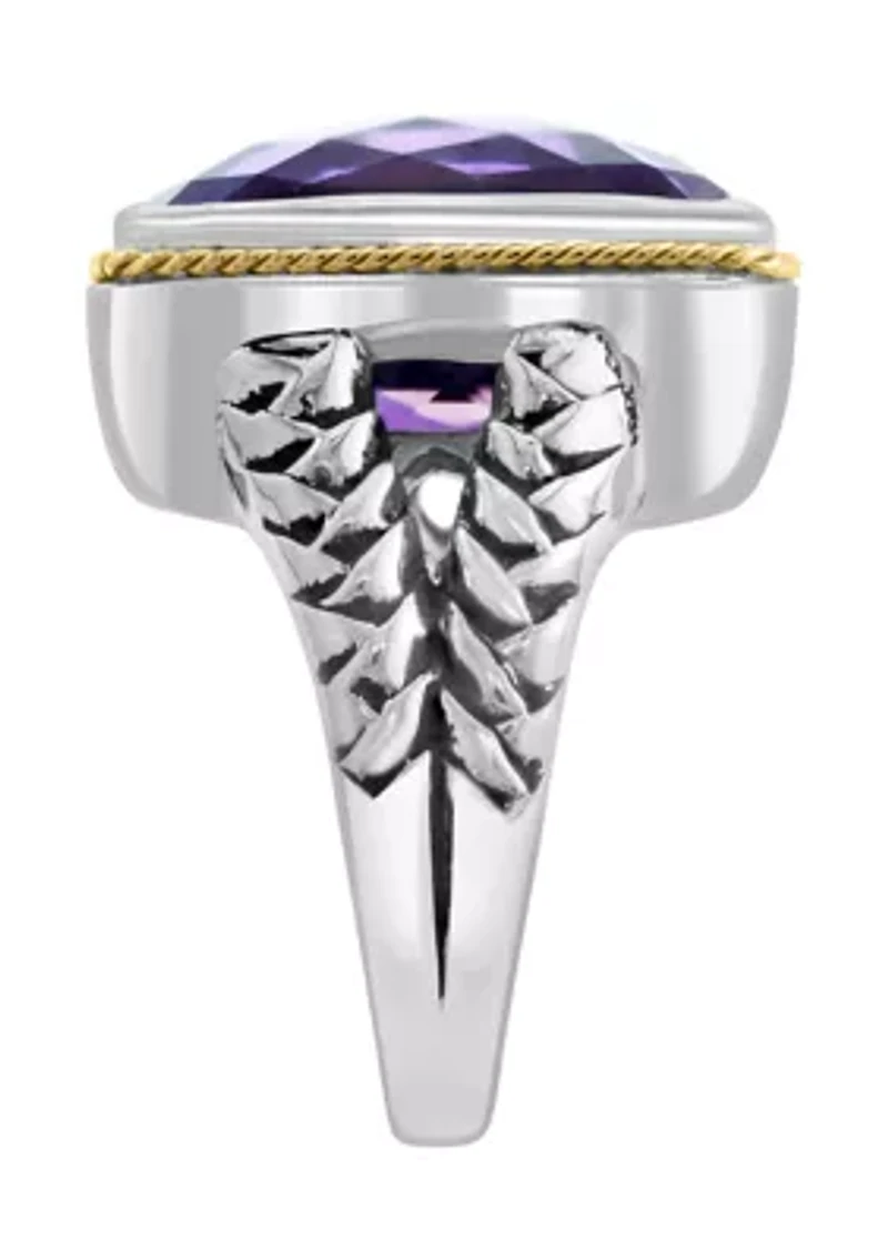 Amethyst Ring Sterling Silver and 18K Yellow Gold
