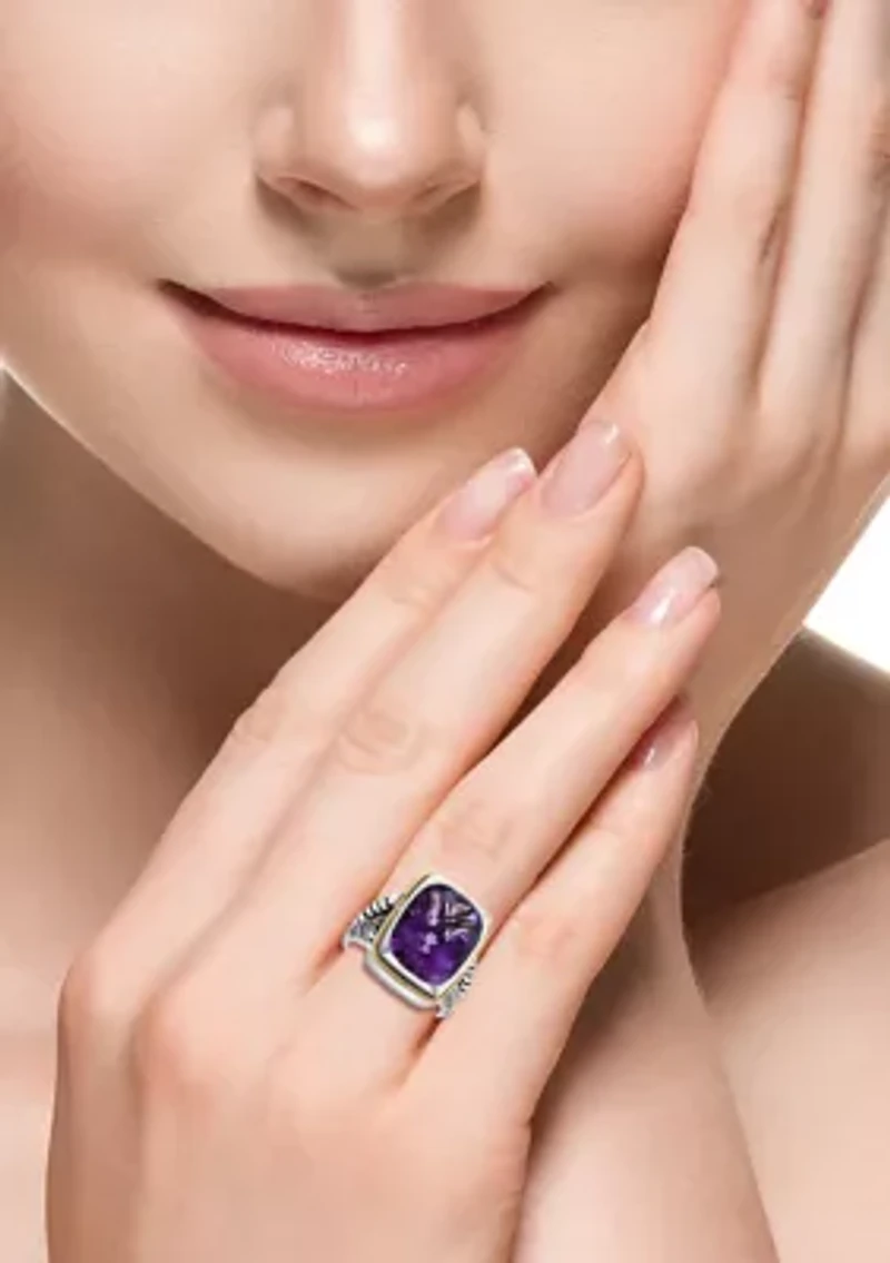 Amethyst Ring Sterling Silver and 18K Yellow Gold