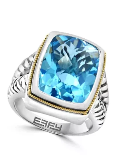 Blue Topaz Ring Sterling Silver and 18K Yellow Gold