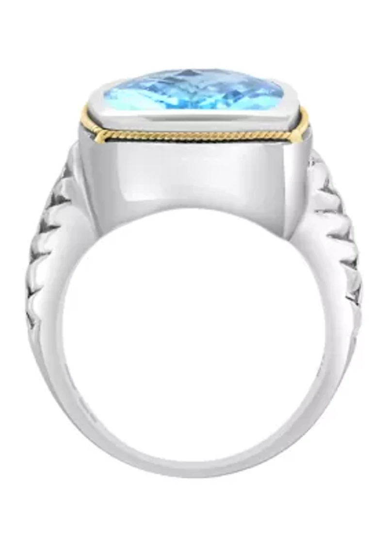 Blue Topaz Ring Sterling Silver and 18K Yellow Gold