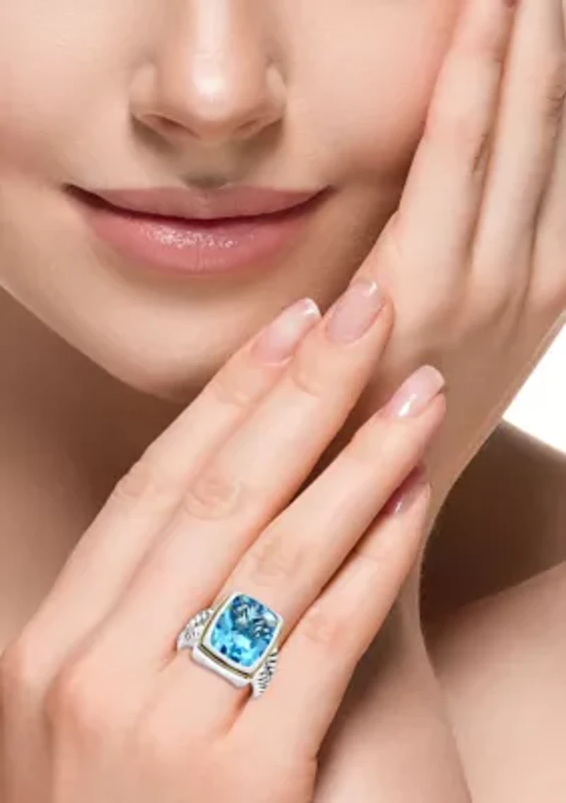 Blue Topaz Ring Sterling Silver and 18K Yellow Gold