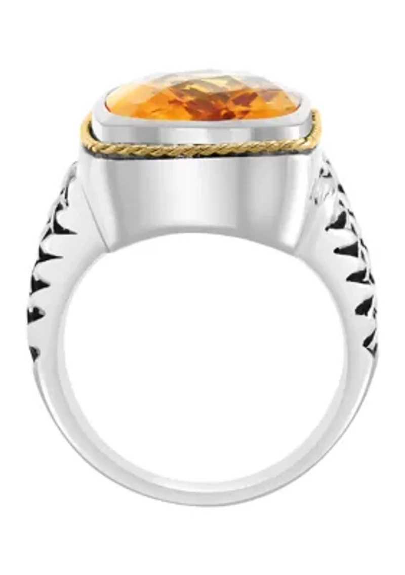 Citrine Square Ring Sterling Silver and 18K Yellow Gold