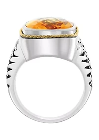 Citrine Square Ring Sterling Silver and 18K Yellow Gold