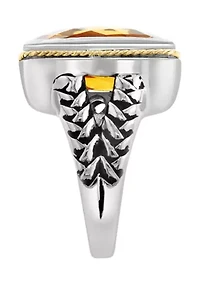 Citrine Square Ring Sterling Silver and 18K Yellow Gold