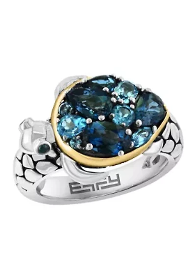 925 Sterling Silver/14K Yellow Gold Bluet Topaz, London Blue Topaz Ring