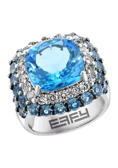 12.9 ct. t.w. Blue Topaz, White Topaz Ring in Sterling Silver