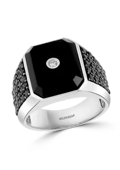 Diamond, Onyx and Black Spinel Ring in Sterling Silver