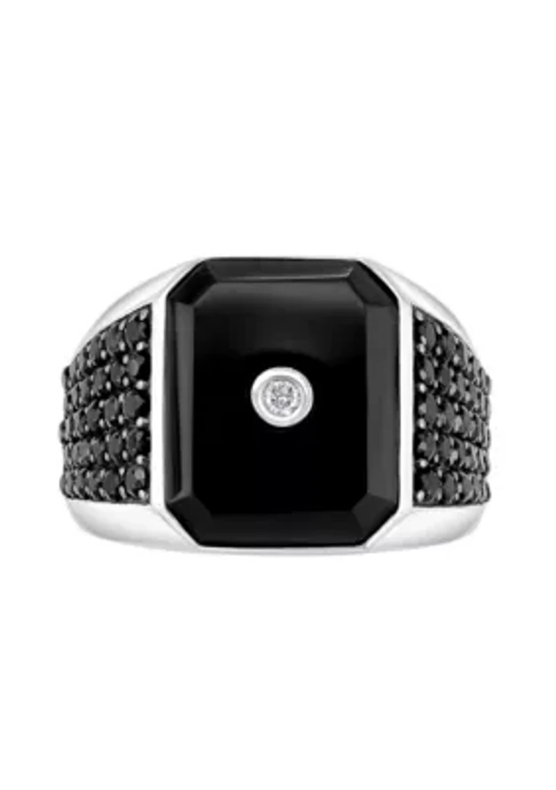 Diamond, Onyx and Black Spinel Ring in Sterling Silver