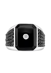 Diamond, Onyx and Black Spinel Ring in Sterling Silver