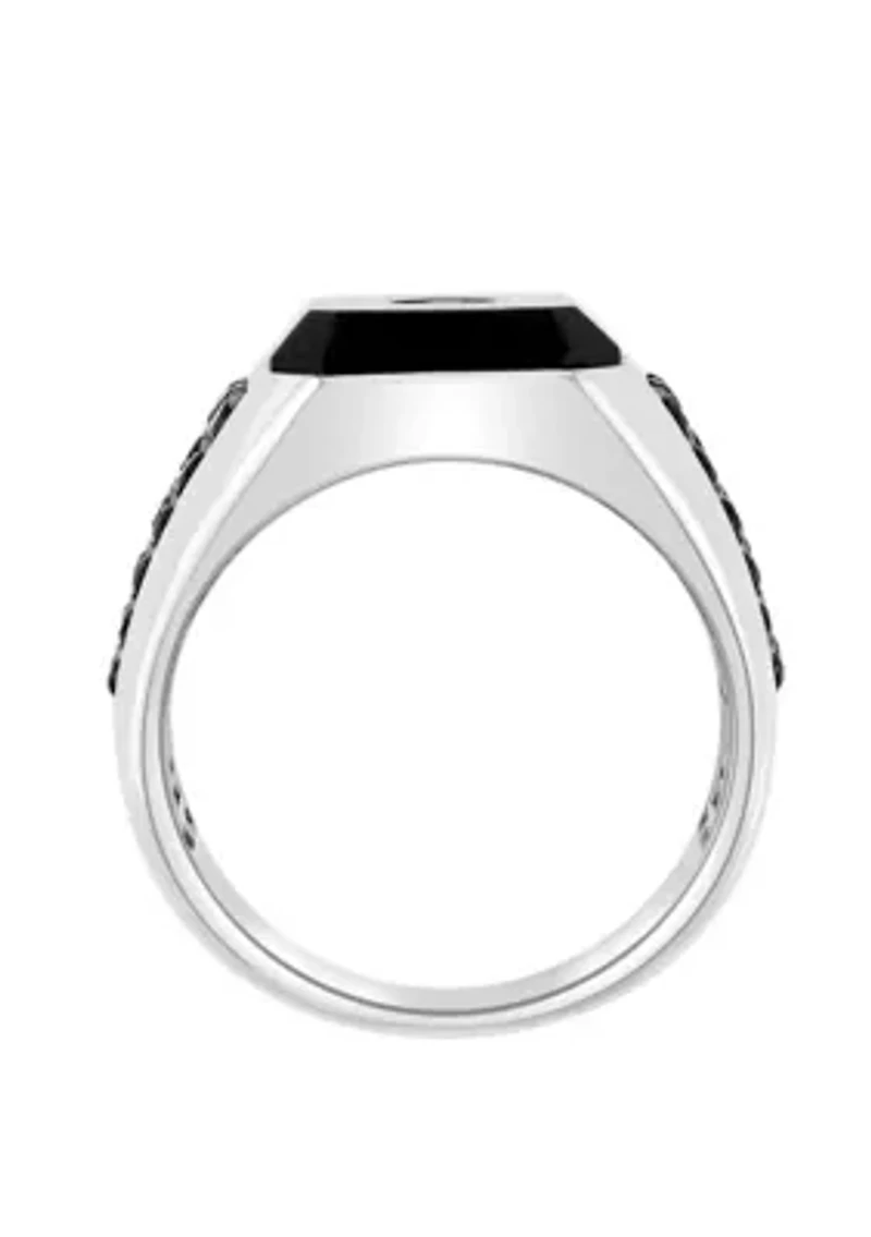 Diamond, Onyx and Black Spinel Ring in Sterling Silver