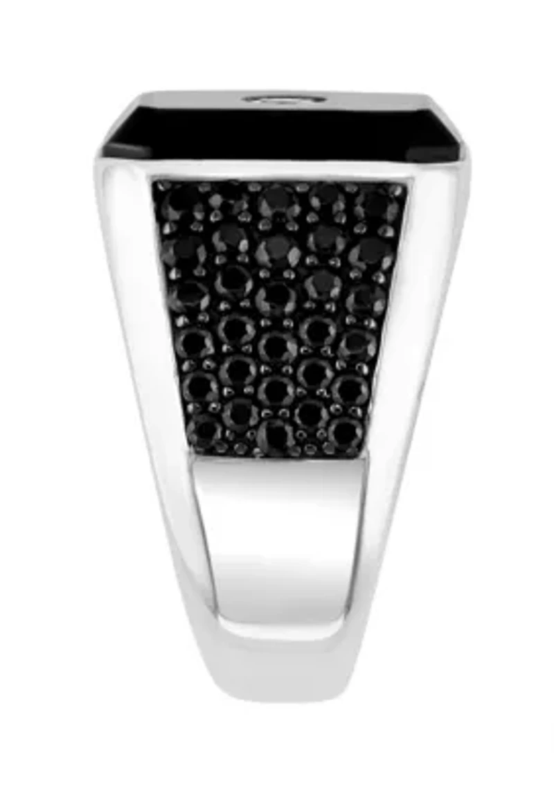 Diamond, Onyx and Black Spinel Ring in Sterling Silver