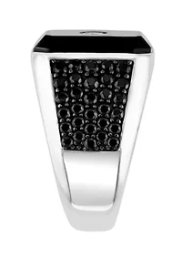 Diamond, Onyx and Black Spinel Ring in Sterling Silver