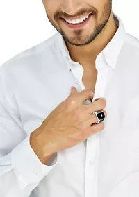 Diamond, Onyx and Black Spinel Ring in Sterling Silver